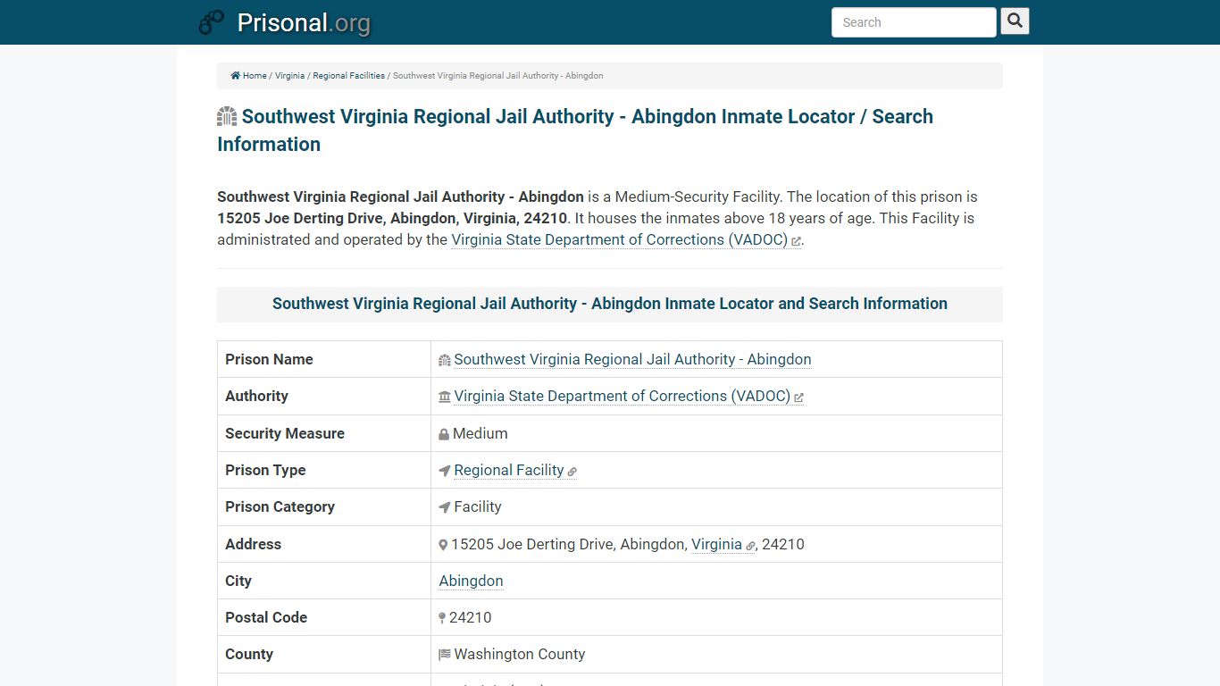 Southwest Virginia Regional Jail Authority - Abingdon ...